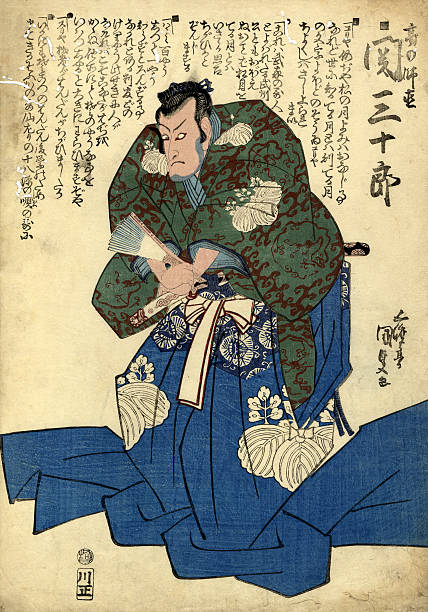 ilustrações, clipart, desenhos animados e ícones de tradicional xiolográfica em estampa de ator - kabuki color image japan japanese culture