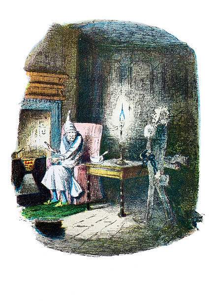 Christmas Carol Scrooges Visit from MarleyIllustration by John Leech (1817-1864) charles dickens stock illustrations