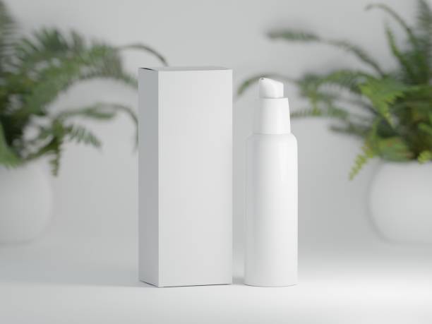 istock White glossy bottle with press pump with packaging box and fern plants in the background 1850851862