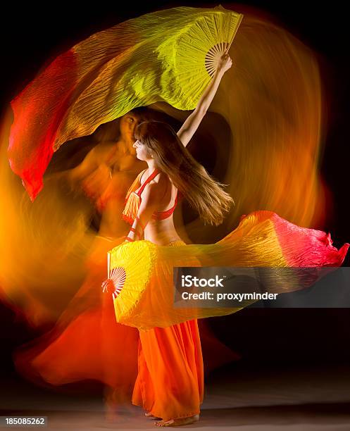 Belly Dancer With Colorful Fan Veils Stock Photo - Download Image Now - Belly Dancing, Egyptian Culture, Abdomen