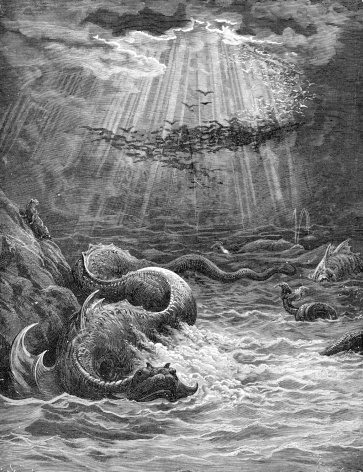 The creation of fishesA scene from Milton's Paradise Lost. Engraving from 1870 by Gustave DorA.