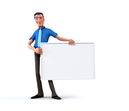 A 3D cartoon character standing and showing hand at direction,with index finger up gesture, 3d rendering,conceptual image, isolated on white background.