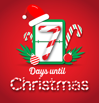 Vector illustration of a 12 Days Until Christmas countdown clock flip counter candy cane striped web banner background design template. Easy to edit or customize. Includes vector eps and high resolution jpg. Royalty free.