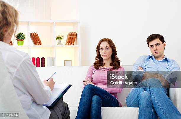 Marriage Therapy Couple Talking To Counselor Stock Photo - Download Image Now - Mental Health Professional, 30-39 Years, Adult