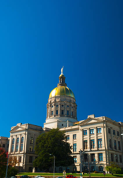 Georgia State Capitol, vertical view "Georgia State Capitol building, houses the State Government offices and the General Assembly.  Built in the Neo-Classical architectural style with a gold leaf dome. Vertical / Portrait view." georgia us state stock pictures, royalty-free photos & images