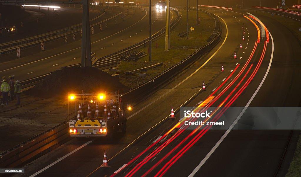 Nachts Highway Wartungsarbeiten - Lizenzfrei Straßenbau Stock-Foto