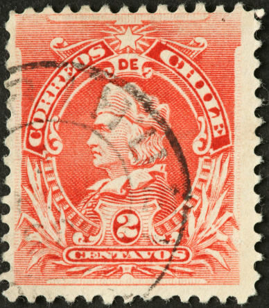 Christopher Columbus on old Chile stamp
