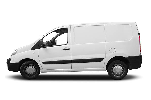 transporteur blanc pour le logo - van white transportation side view photos et images de collection