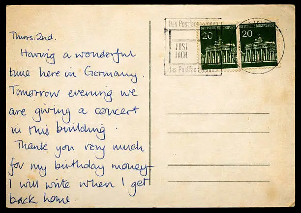 "A dirty and stained postcard from Mainz, in the Rhineland area of West Germany, in 1965."