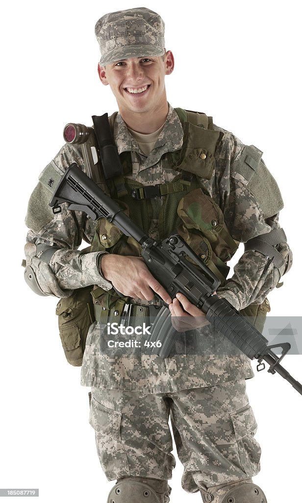 Feliz Homem do exército com um rifle - Royalty-free 20-29 Anos Foto de stock