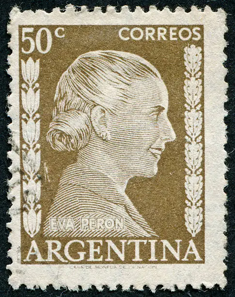 Cancelled Stamp From Argentina Featuring Eva Peron.