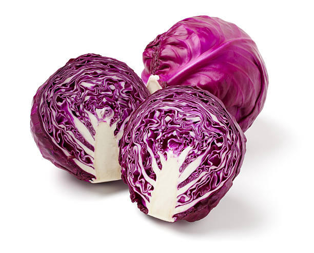 istock Three heads of red cabbage showing the inner structure 185088185