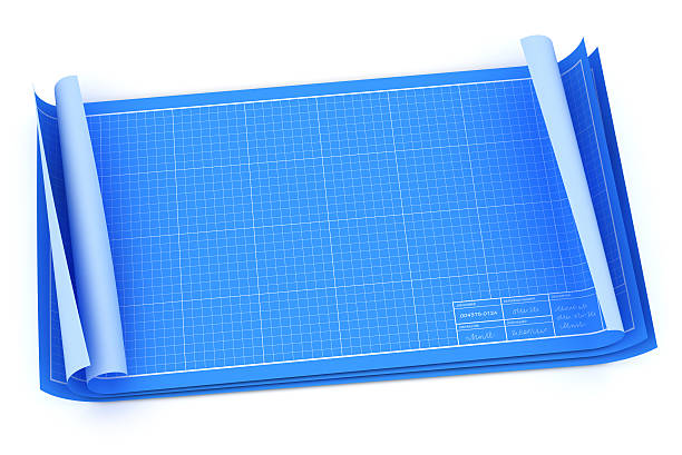 Blank blueprints angle view stock photo