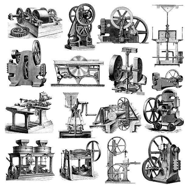 fabryka maszyn i sprzętu przemysłowego ilustracje/przemysł produkcji clipartów - wire mesh equipment gear working stock illustrations