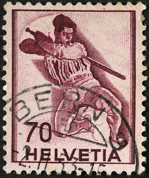 istock ancient sword wielding warrior on a Swiss stamp 185088241