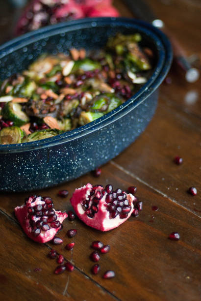 Roasted Brussel Sprouts with Pomegranate and Almonds