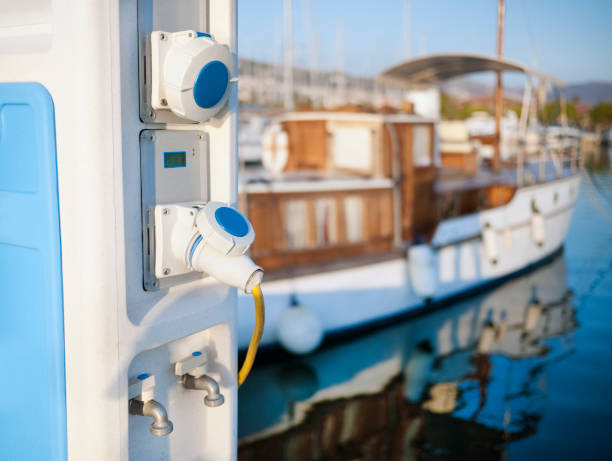 Electric power and water outlet in the marina