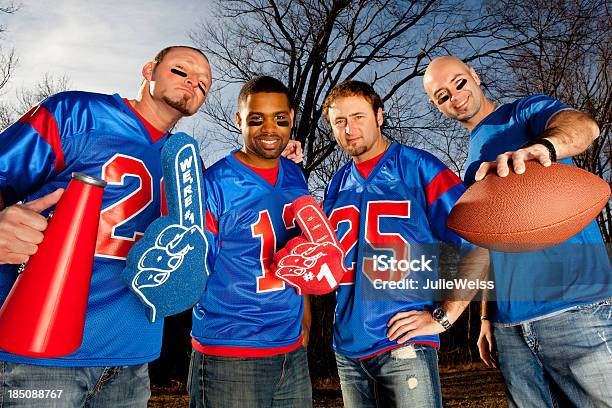 Attractive Male Football Fans Stock Photo - Download Image Now - American Football - Ball, American Football - Sport, Number One Finger Sign