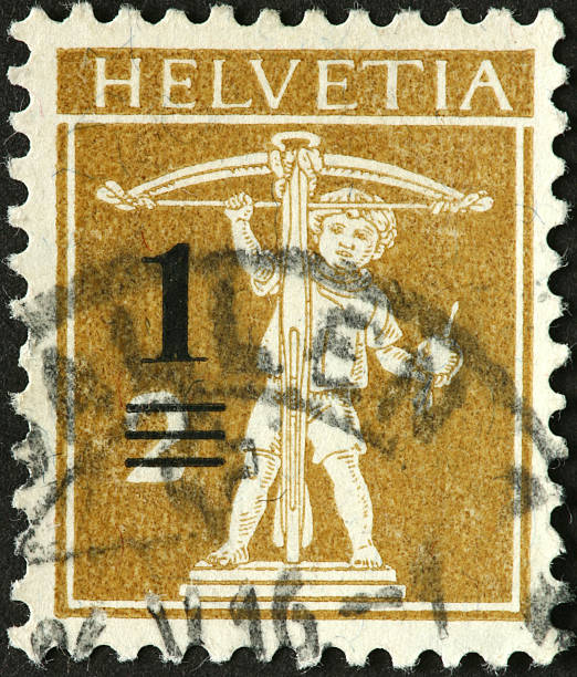 istock boy and crossbow on an old Swiss stamp 185089005