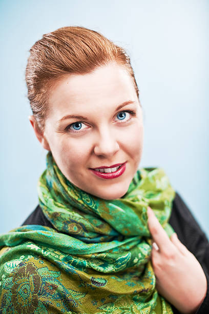 istock Beautiful redhead in green scarf 185090152