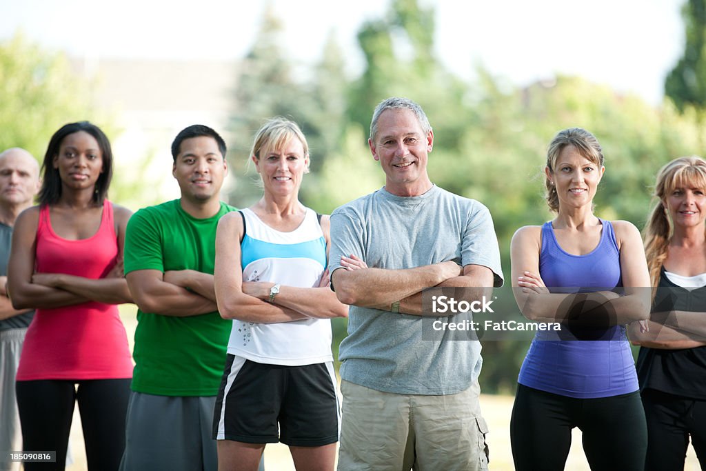 Fitness group outside A group of people at an outdoor workout Active Lifestyle Stock Photo