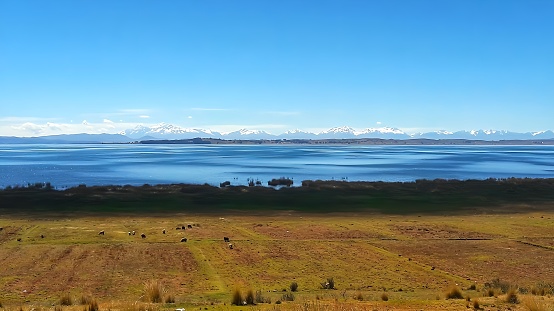 Beautiful panoramic photo of Lake Titicaca, peru, bolivia