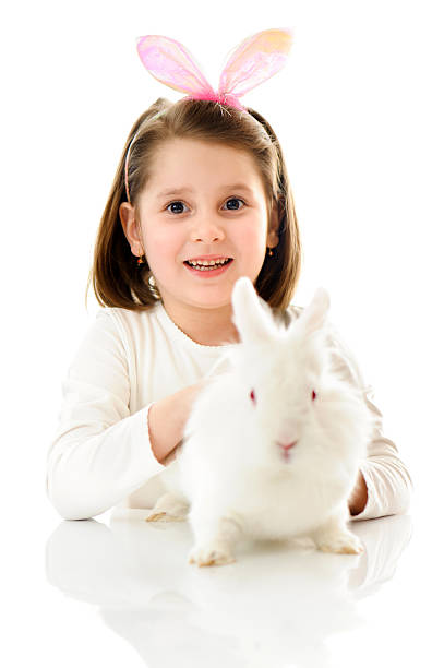 istock Little girl with Easter bunny 185091142