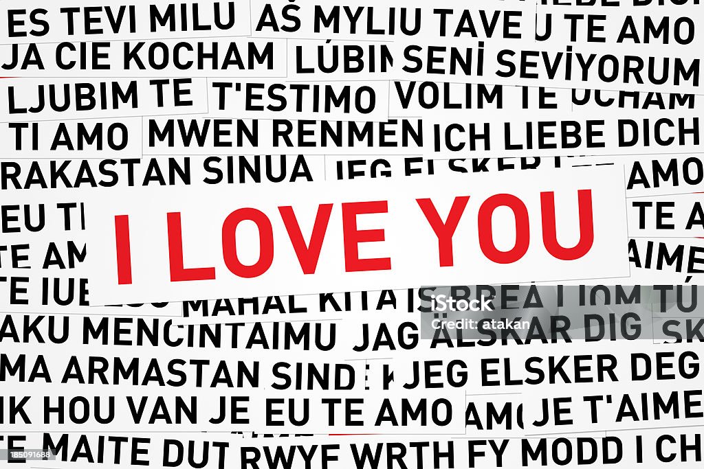 Ich liebe dich in verschiedenen Sprachen ausdrucken und rot - Lizenzfrei Abstrakt Stock-Foto