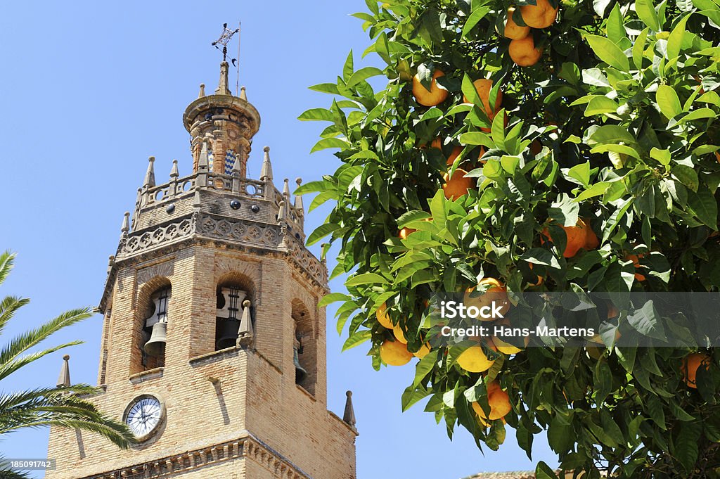 오랑주 tree 앞�에서 bell tower 론다, 안달루시아, 스페인 - 로열티 프리 그림자 스톡 사진