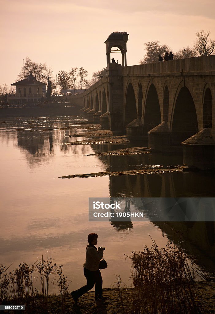 Bridge bridge on river with its reflection on Ancient Stock Photo