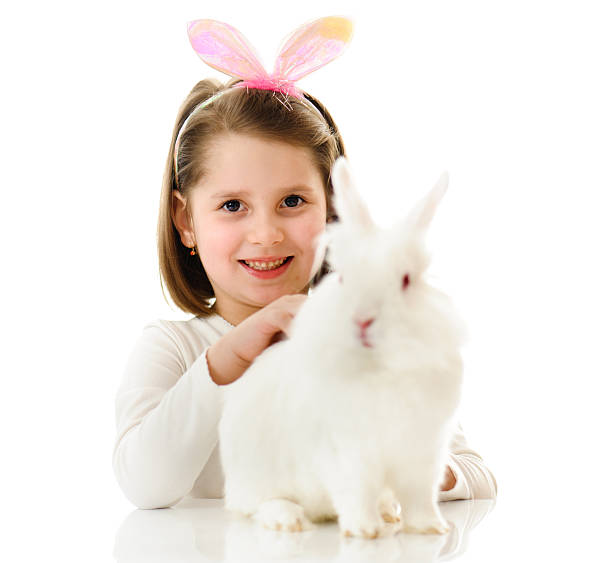 istock Little girl with Easter bunny 185093953