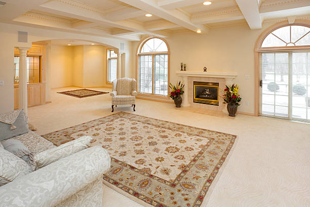 istock Spacious Living Room With Intricate Hardwood Ceiling 185094722