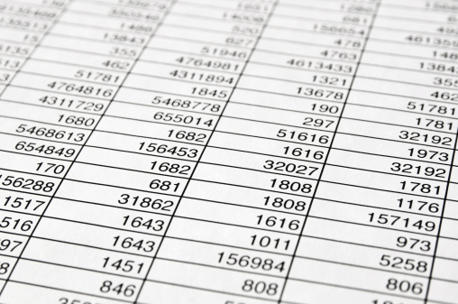 Excel table with numbers printed on paper