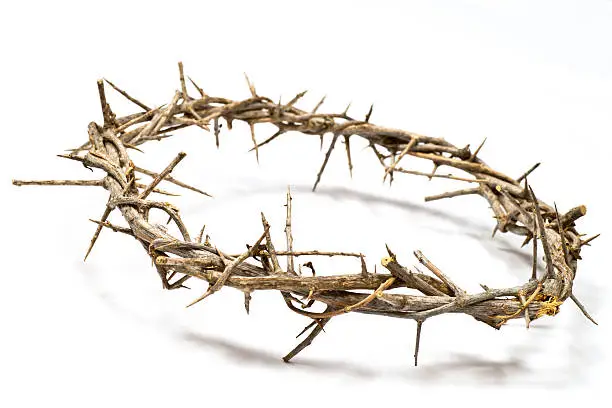 Crown of Thorns for the depiction of the Easter story.Christ crucified against a blue sky with sunlight illuminating right hand side.For all my easter related images please see this Lightbox: