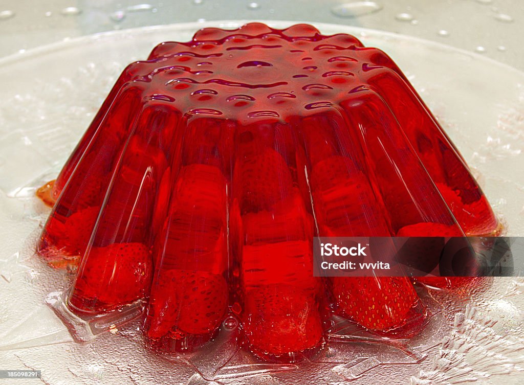 Strawberry jelly pudding Strawberry jelly pudding on the glass plate Berry Fruit Stock Photo