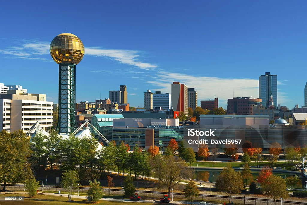 Knoxville skyline and Sunsphere Knoxville skyline with the Sunsphere and the World's Fair park in the foreground. Knoxville - Tennessee Stock Photo