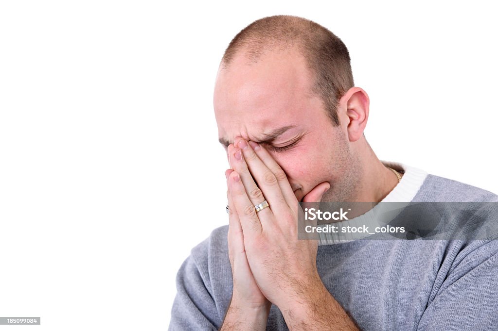 nose pain sick man sneezing on white background. Adult Stock Photo