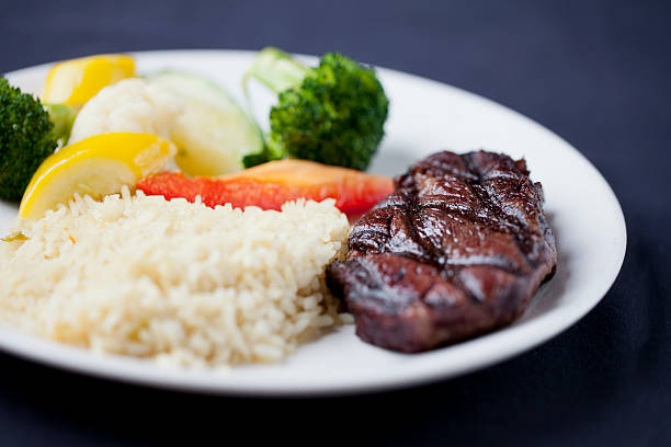 istock Anerican food: steak with loaded baked potatoe and vegetables 185099441