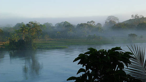 Nicaragua, Mist on the Rio San Juan at El Castillo stock photo
