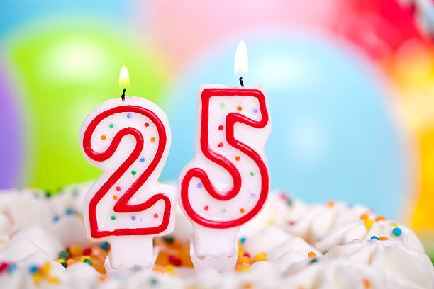 Birthday Cake birthday    cake with candle for twenttyfifth birthday        You can find another anniversaries and birthday numbers in our light box: DESSERT    20 29 years stock pictures, royalty-free photos & images