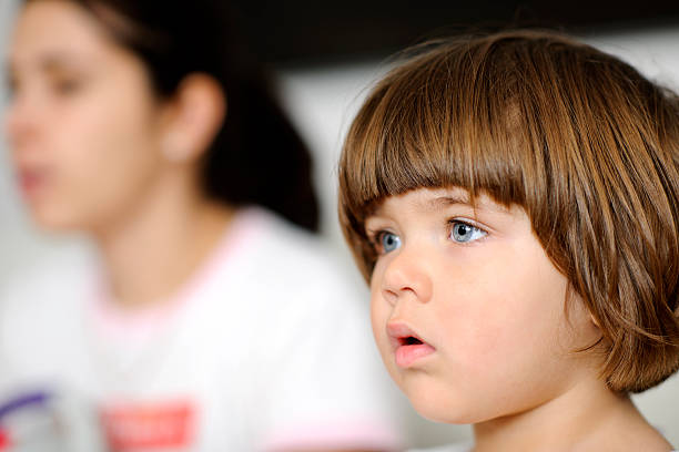 little girl with brown hair, blue eyes portrait.