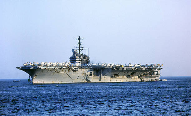istock Aircraft carrier sailing in the open ocean 185101714