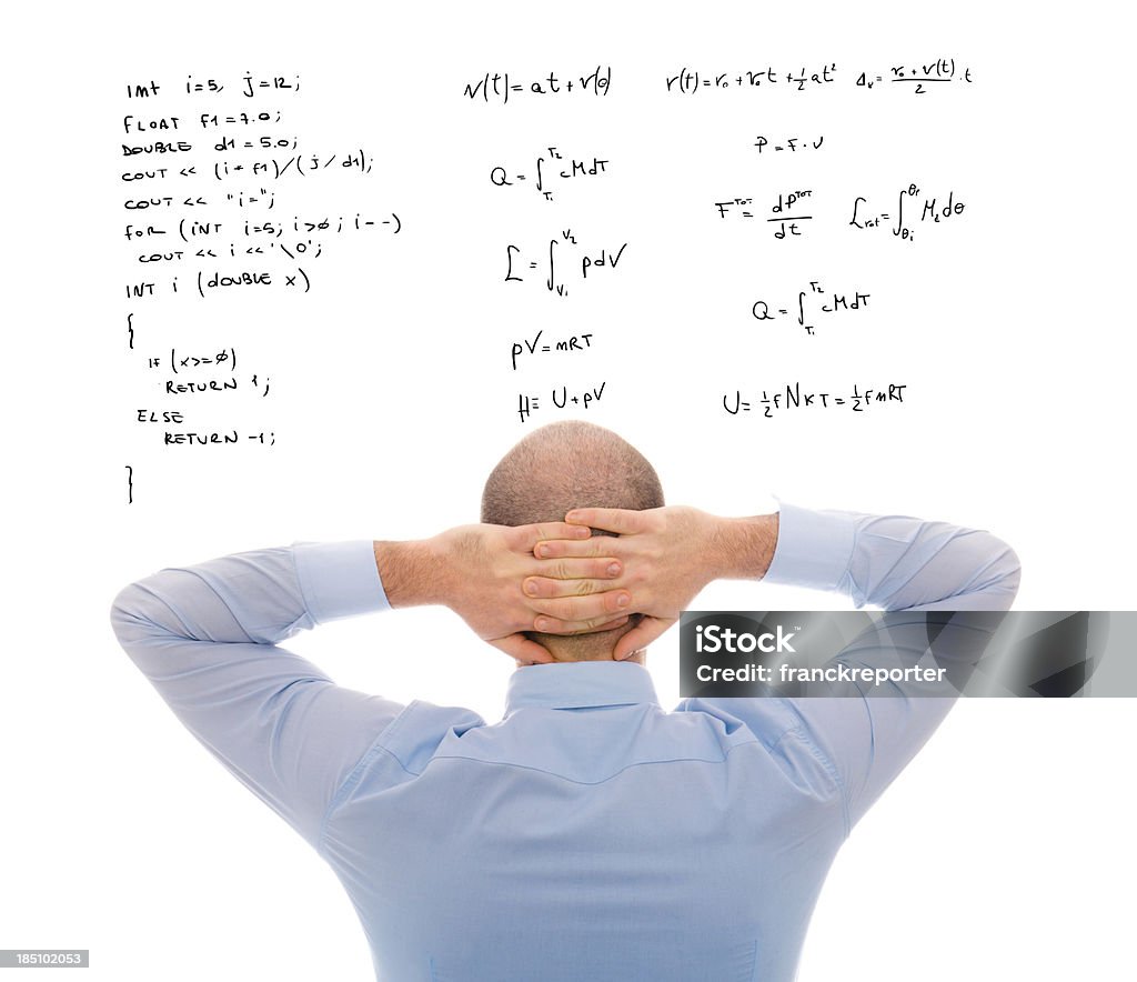 Physik Wissenschaftler Programmierer nachdenklich am Arbeitsplatz - Lizenzfrei Daten Stock-Foto