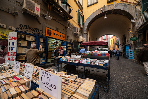 Napoli, Italy: 2023 November 14: Sale of classic books in the city of Napoli in November 2023.