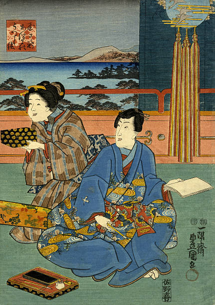istock Traditional Japanese Woodblock of a couple 185102750