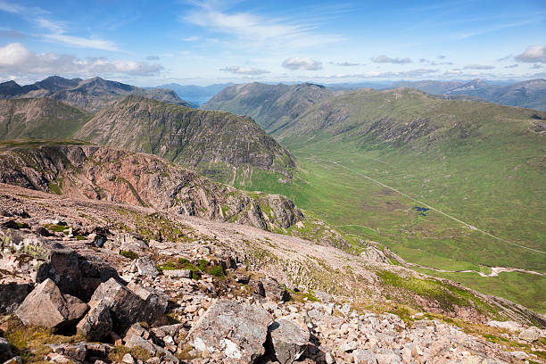 Buachaille Etive Beag, Glencoe "Looking down on Glencoe and the ridge of Buachaille Etive Beag, seen from the adjacent ridge of Buachaille Etive Mor." buachaille etive beag photos stock pictures, royalty-free photos & images