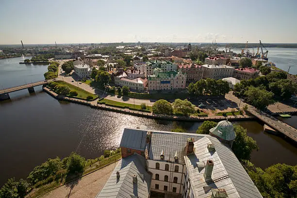 View from the swedish castle over the old part of Vyborg (finnish name Viipuri) in Russia