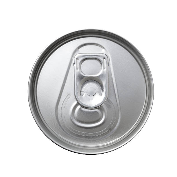 aluminum can top macro Close-up top view of a soft drink can. Isolated on white background above can drink high angle view stock pictures, royalty-free photos & images