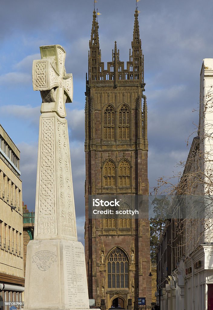 Memorial and church tower, Taunton, Somerset "The Burmese Monument, Jellalabad memorial cross, and view along Hammet Street to the tower of the Church of St Mary Magdalene Taunton, Somerset" Taunton - Somerset Stock Photo