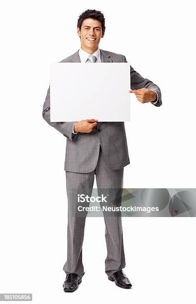 Empresário Segurando Um Sinal Em Brancoisolado - Fotografias de stock e mais imagens de De Corpo Inteiro - De Corpo Inteiro, Homens, Negócios